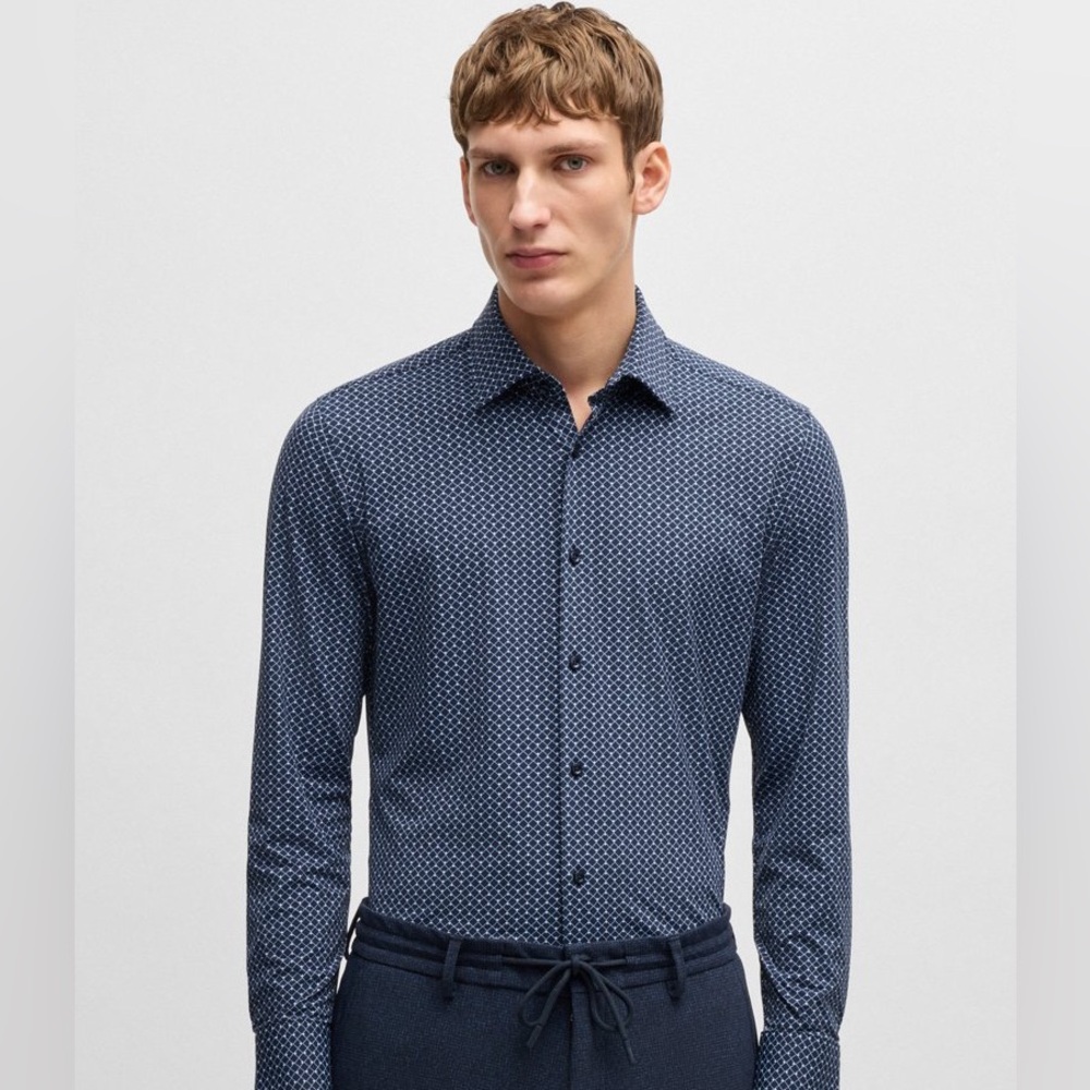 BOSS SLIM-FIT SHIRT IN PRINTED PERFORMANCE-STRETCH MATERIAL